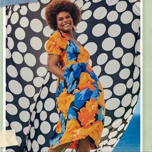 NWT Tabitha Brown for Target Floral Print Puff Sleeve Tie-Back Midi Dress